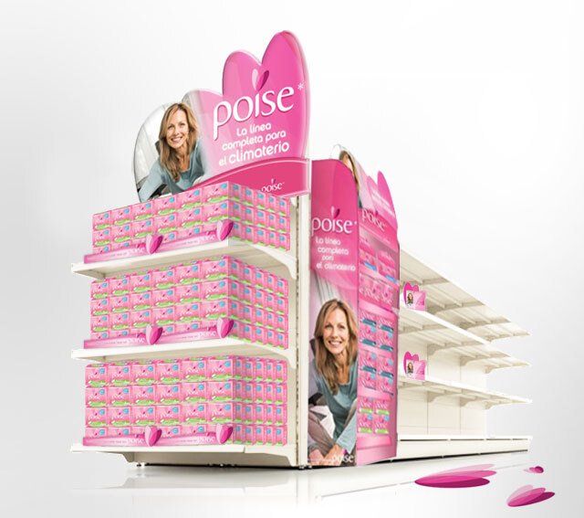 Institutional graphic design at the point of sale for the launch of Poise products, Kimberly Clark - Imaginity