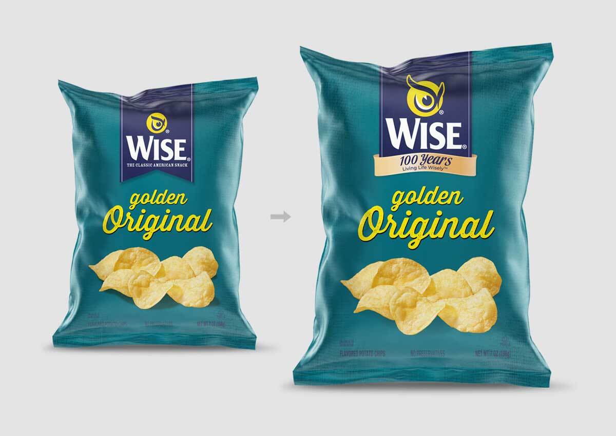 Imaginity, Wise Snacks 100 Years, Branding, Before After Golden