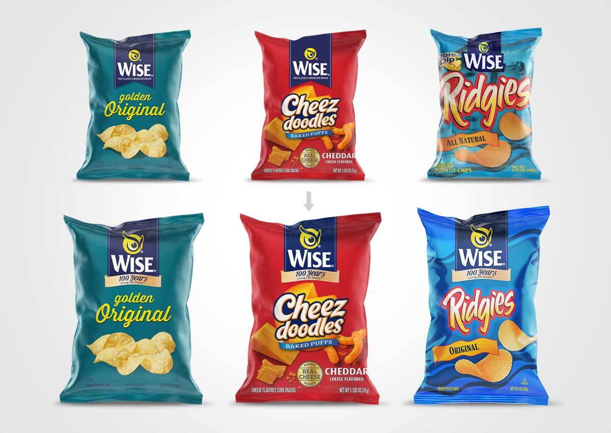 Imaginity, Wise Snacks 100 Years, Branding, Before After Line