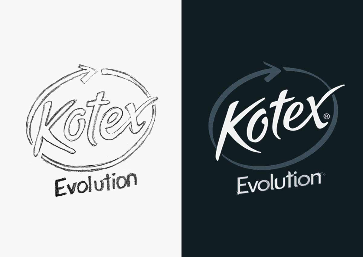 imaginity, kotex evolution, branding packaging design, branding sketch logo