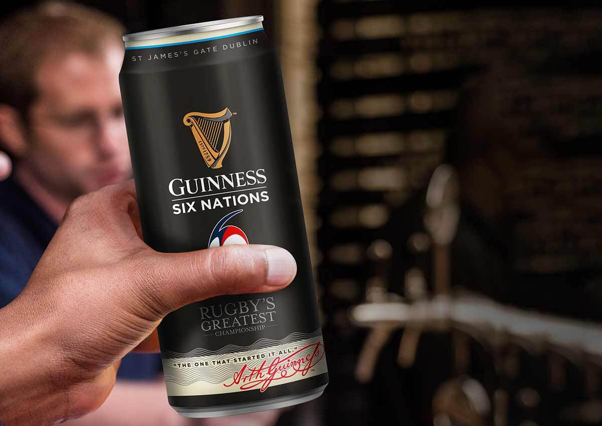 imaginity, guinness rugby, diseño de packaging, lata mano bar