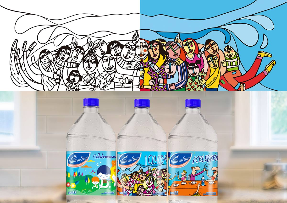 Imaginity, Storytelling, Danone, Villa Del Sur, Mineral Water, Packaging, Labels Design, Draw, Happiness