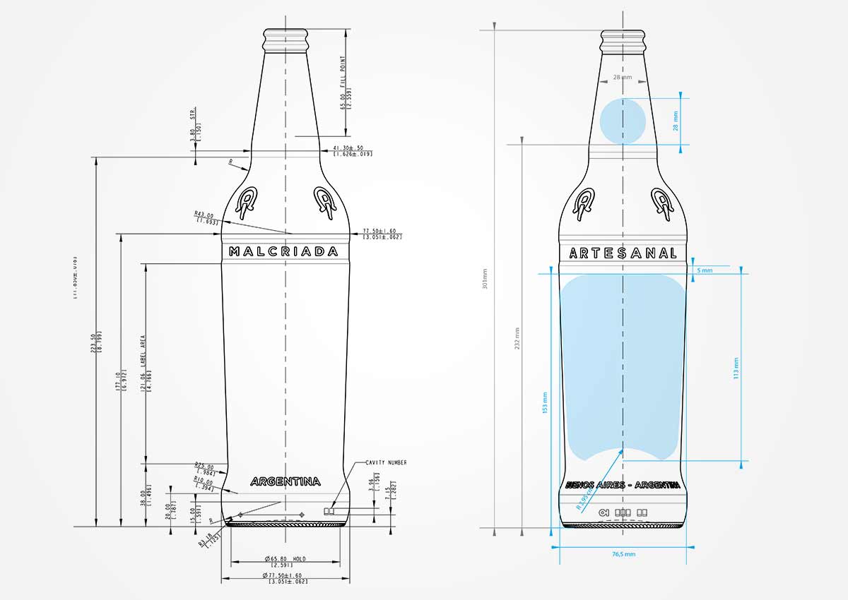 rabieta, diseño de packaging, botella plano