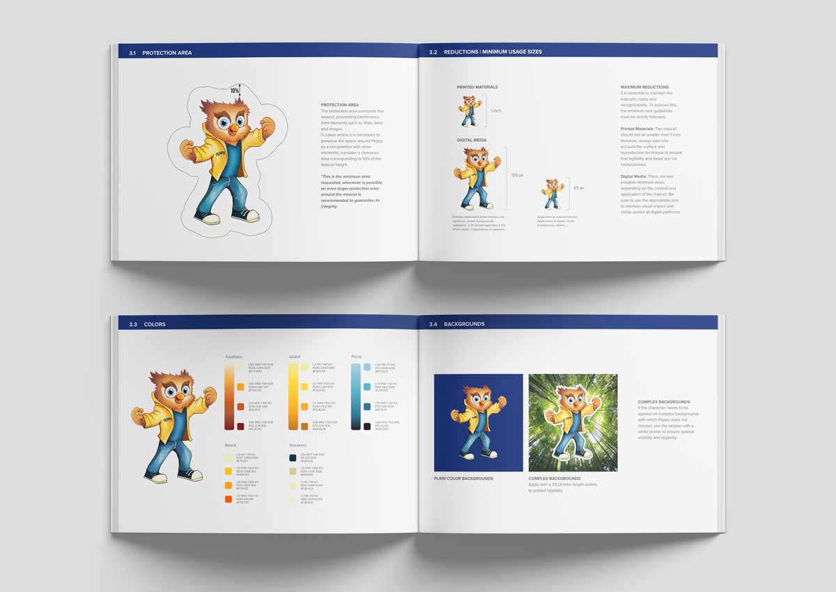 imaginity, wise peppy, mascot design, brand book