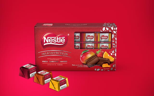 Primary and secondary packaging design for Nestlé's premium limited edition Fruit Delights, Colombia - Imaginity