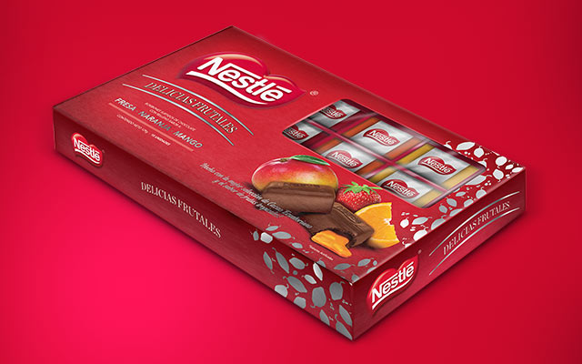 Design of a chocolate box for the Nestlé Fruit Delights line, Colombia - Imaginity