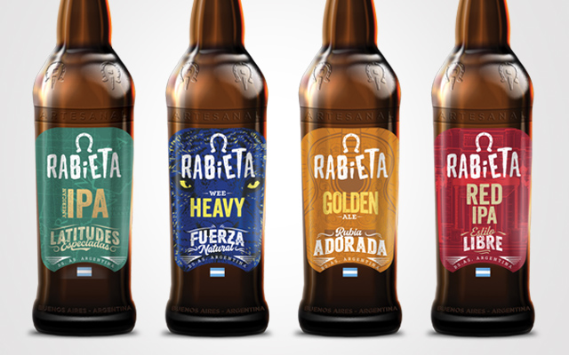 Variedades de packaging, etiquetas, para Rabieta Cerveza Artesanal Malcriada, IPA, HEAVY, GOLDEN, RED IPA, Argentina - Imaginity