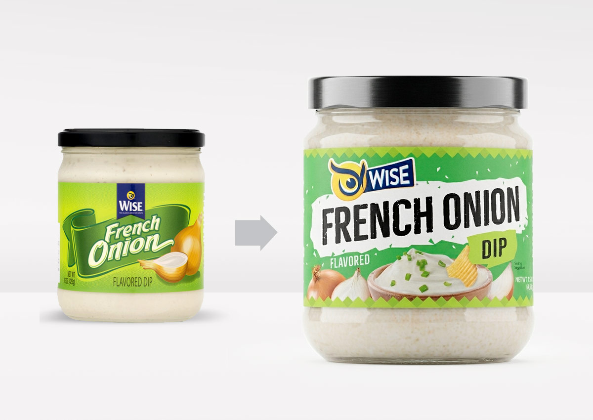 Imaginity, Wise Snacks, Salsas, French Onion Sauce, Before and After, Packaging Design, Branding