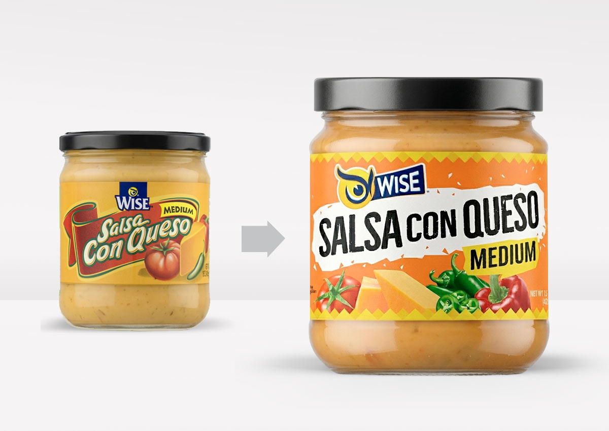 Imaginity, Wise Snacks, Salsas, Salsa con Queso, Before and After, Packaging Design, Branding