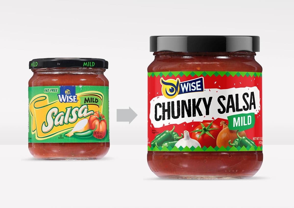 Imaginity, Wise Snacks, Chunky Salsa, Packaging Design, Before and After, Mild