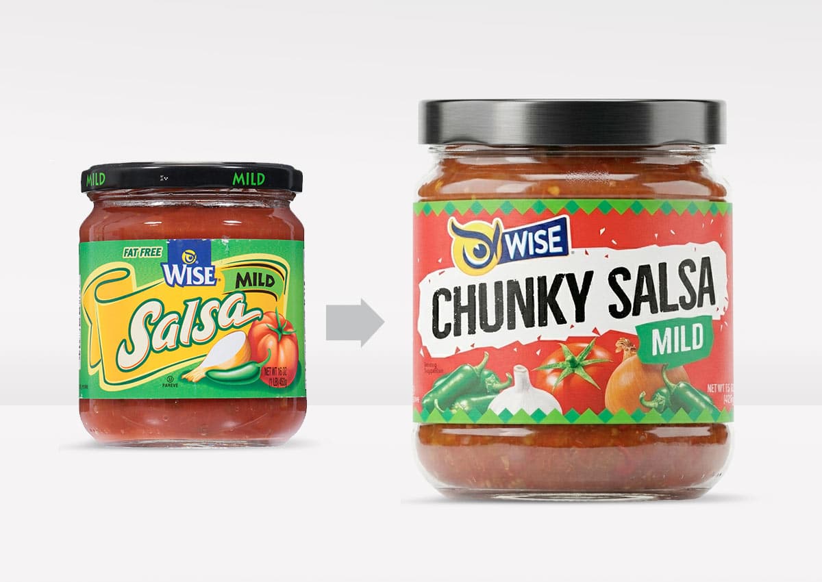 Imaginity, Wise Snacks, Chunky Salsa, Packaging Design, Before and After, Mild