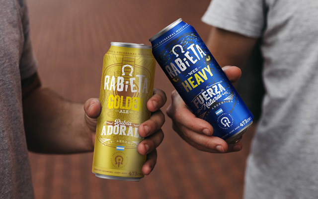 Diseño de packaging Bebidas latas 473cc para Rabieta Cerveza Artesanal Malcriada, estilo Golden Ale y wee Heavy. Argentina - Imaginity