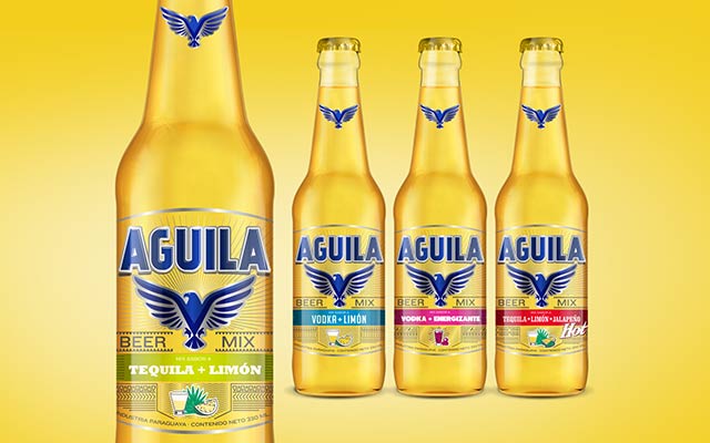 DiseƱo de packaging y branding para la nueva cerveza saborizada Aguila Paraguay. Detalle de la lĆnea. DiseƱo: Imaginity.