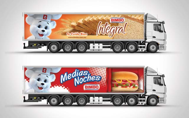 Brand communication and design of the Bimbo truck fleet. Whole Wheat Bread and Hot Dog Bread - Imaginity