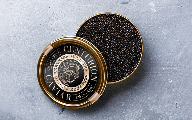 Caviar Centurion premium brand can packaging design, United States - Imaginity