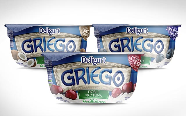 Detail of the packaging design for the new Delight Greek yogurt line, Dos Pinos. Design: Imaginity