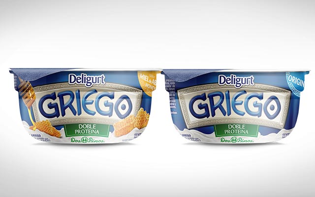 Detalle del diseño de packaging de la lÃnea del nuevo yogur Griego de Delight, Dos Pinos. Diseño: Imaginity