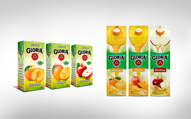 Line opening of Packaging Design for Gloria Juices, before and after redesign, PerĂş by Imaginity