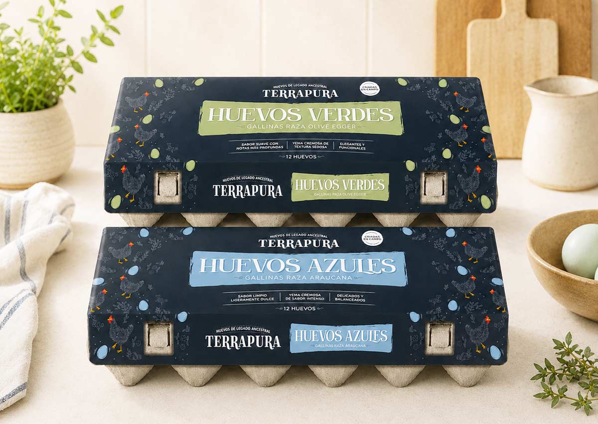 imaginity, Terrapura, naming branding packaging design, huevos azules verdes