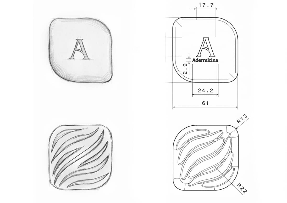 Imaginity, Adermicina, Evolution, Product Design, Anti Acne, Facial Cleansing Soap Bar, Sketch, Dieline