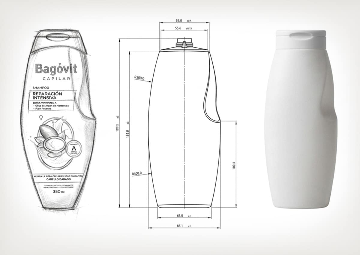 Imaginity, Bagóvit, Product Design, Shampoo Hair, Conditioner, Evolution, Sketch, Dieline, 3D, Bottle