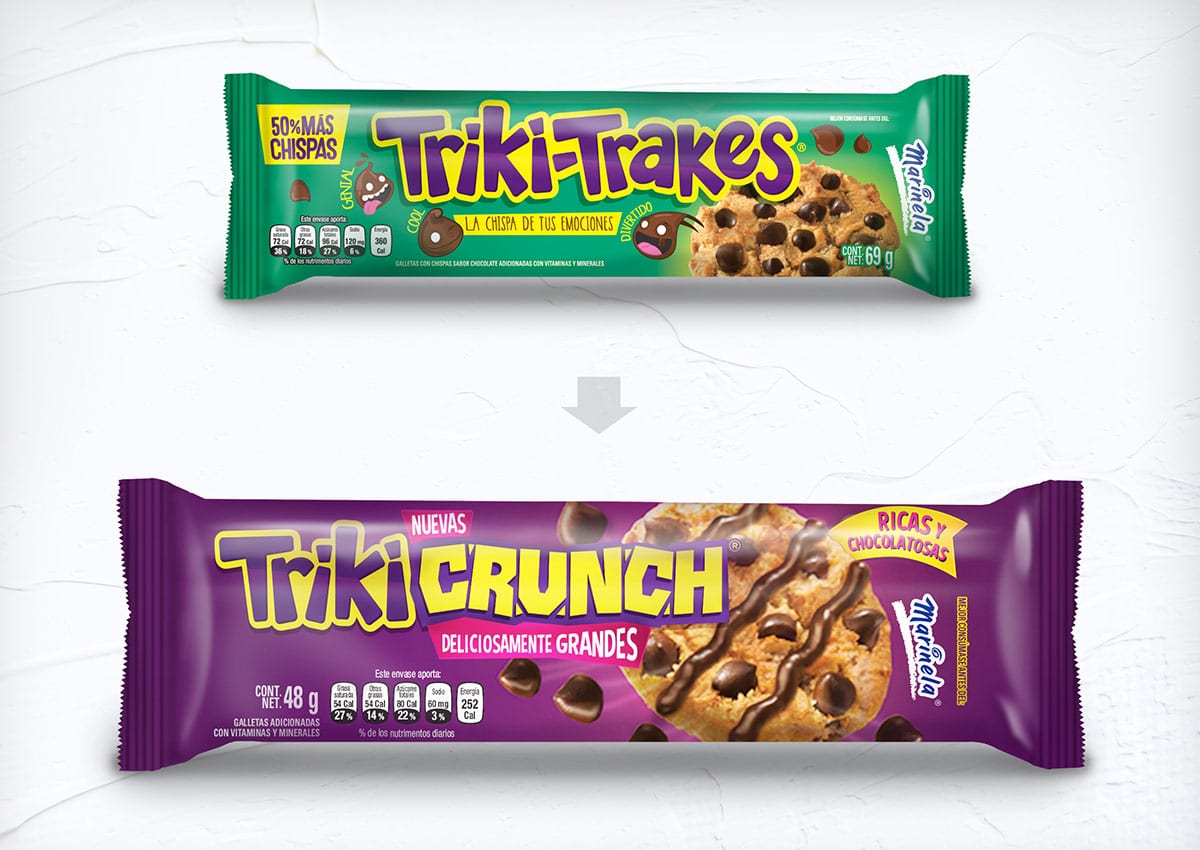 Imaginity, Bimbo, Marinela, Triki Crunch, Packaging Design, Cookie, Chocolate Chips, New Line, Before, After