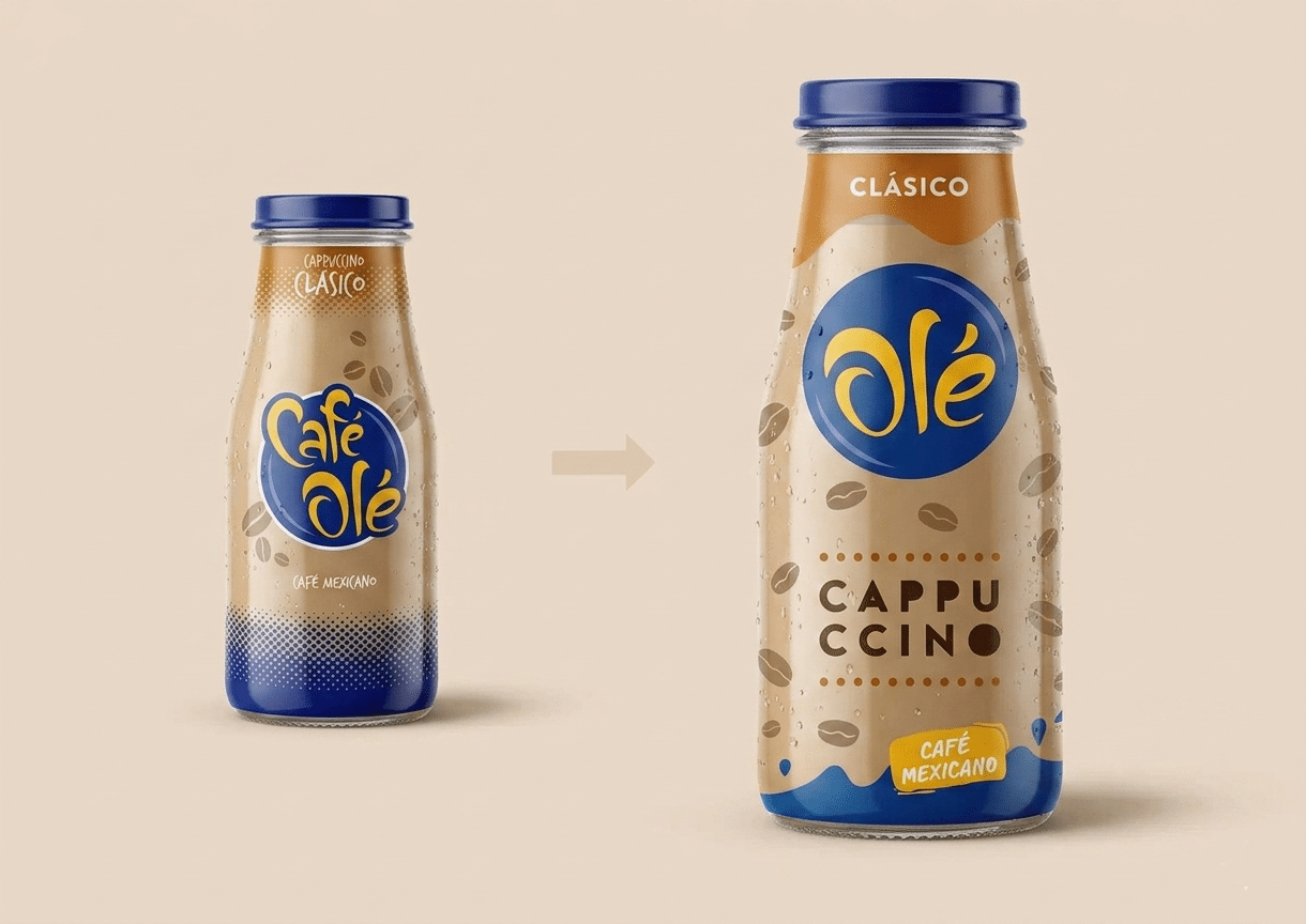 imaginity, ole, packaging design, before after bottle