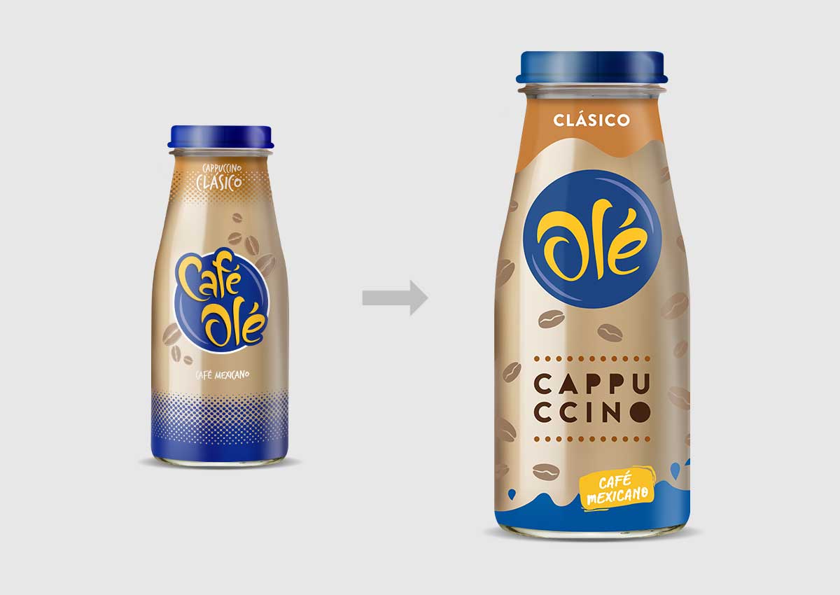 imaginity, cafe ole, packaging design, before after