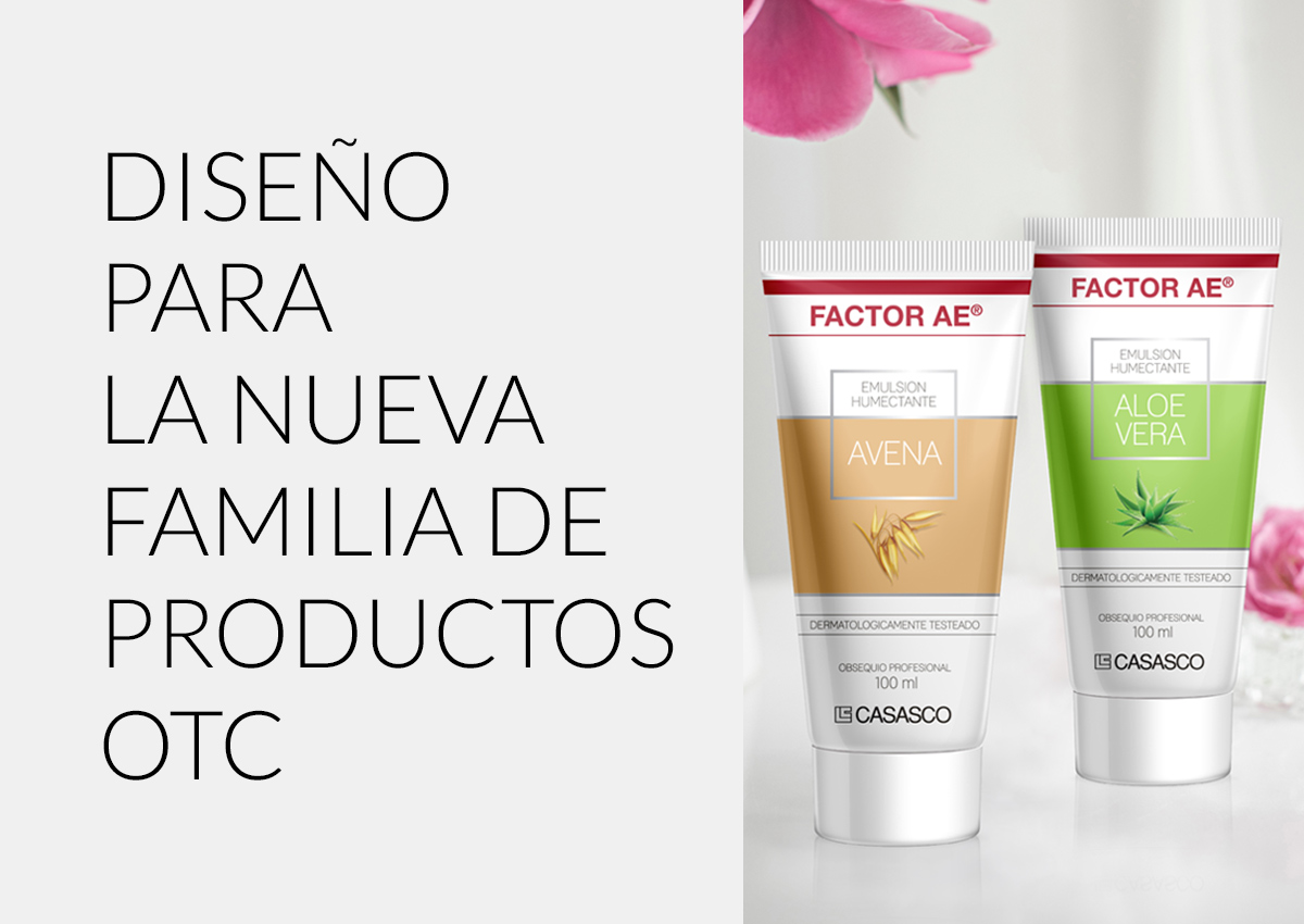 Imaginity, Casasco Laboratory, Factor AE, Pack Design, OTC Line, Emulsions, Oat, Aloe Vera, Title, Español