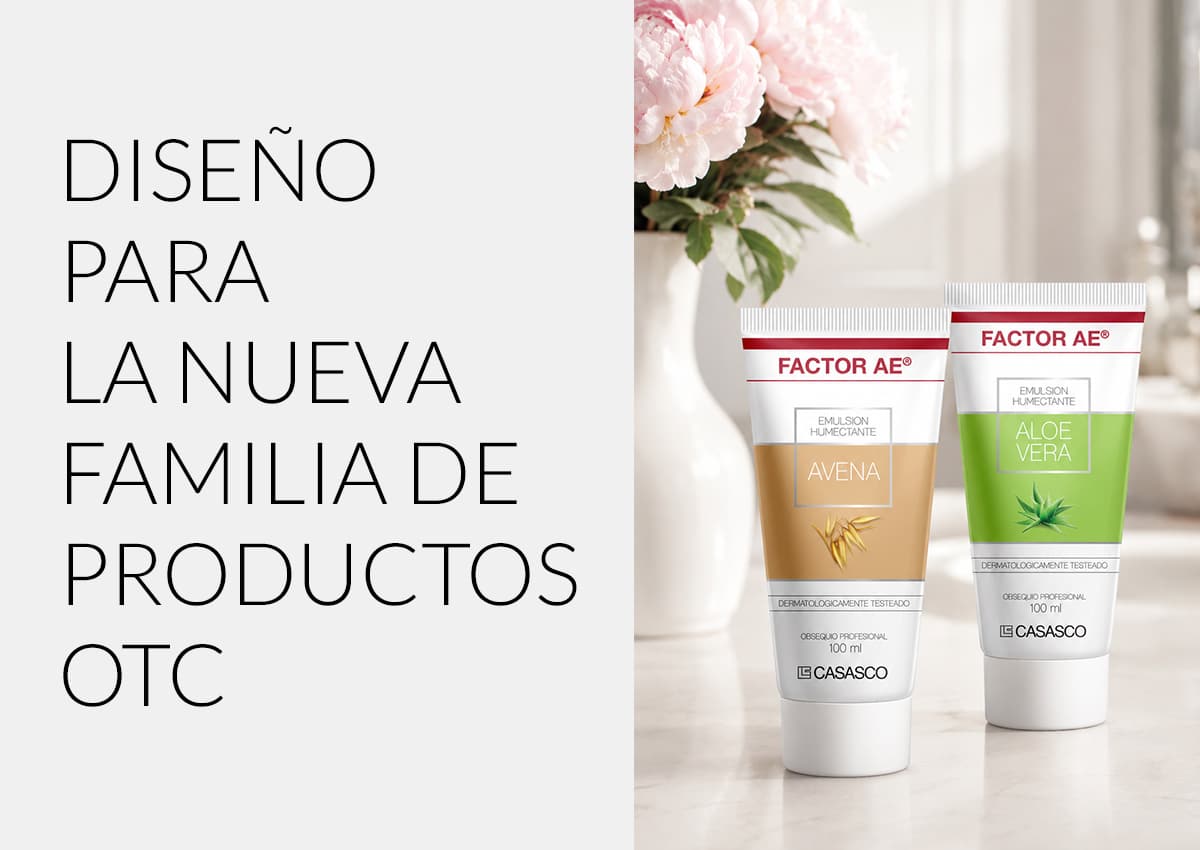 Imaginity, Casasco, Laboratorio, Factor AE, Diseño de pack, Línea de cuidado de la piel de venta libre, Emulsiones, Avena, Aloe vera, Título, Español