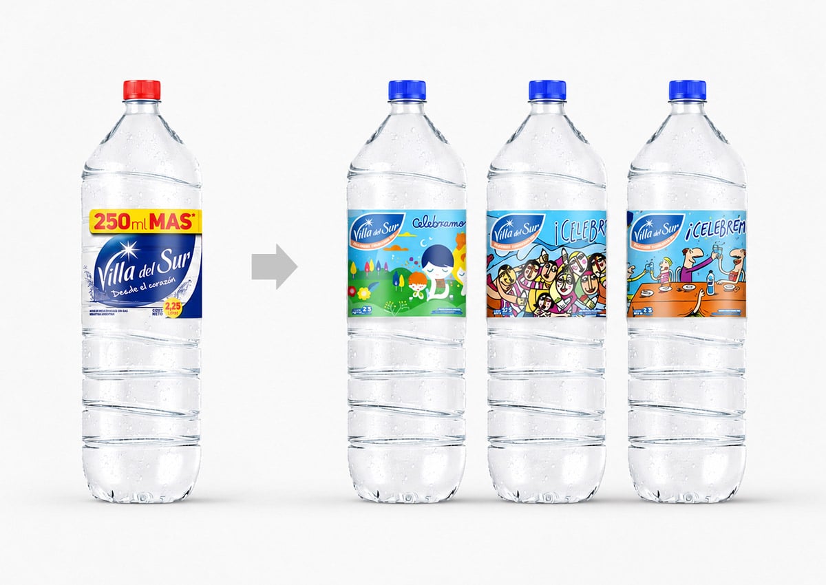 Imaginity, Danone, Villa Del Sur, Mineral, Water, Packaging Design, Product Line, Before, After