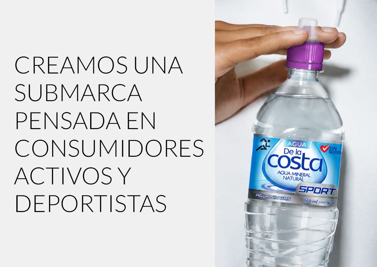 Imaginity, De La Costa, Branding, Diseño de packaging, Diseño de etiqueta, Agua mineral, Deporte, Botella, Título, Español
