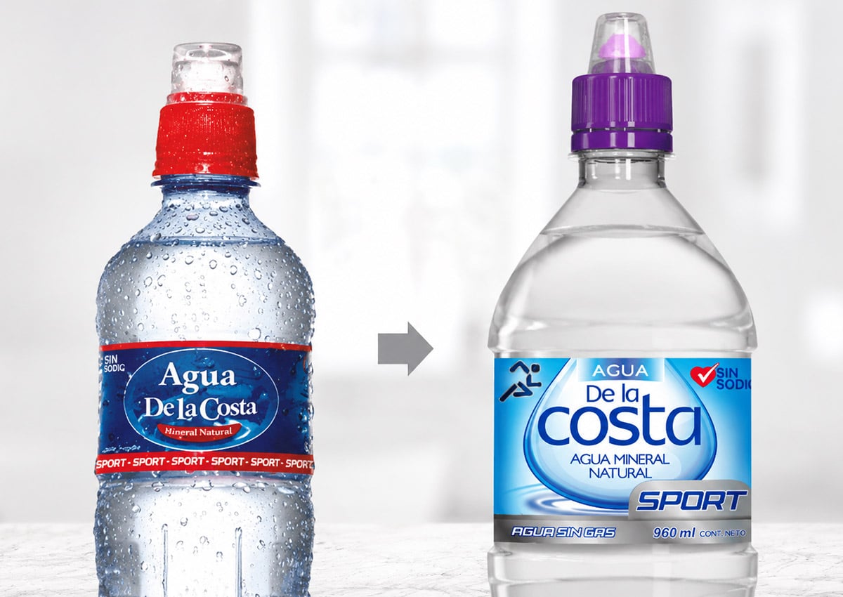 Imaginity, De La Costa, Branding, Packaging, Diseño de Etiqueta, Agua Mineral, Sport, Botella, Antes, Después