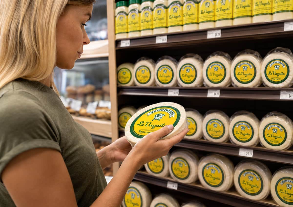 Imaginity, DFA, La Vaquita, In Store, Design Fresh Cheese, Woman, Supermarket, USA