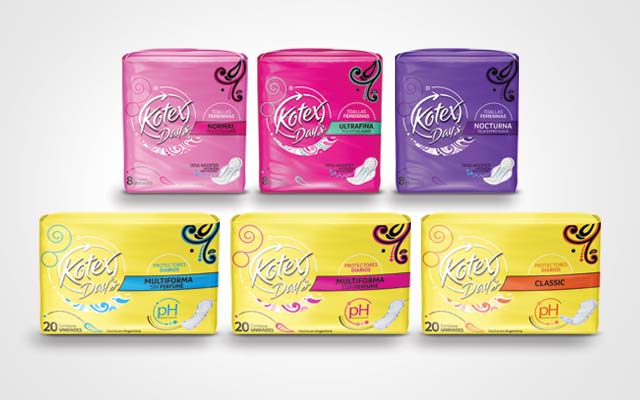 New packaging design and logo for Kotex Day's line of feminine pads and protectors, Latin America - Imaginity