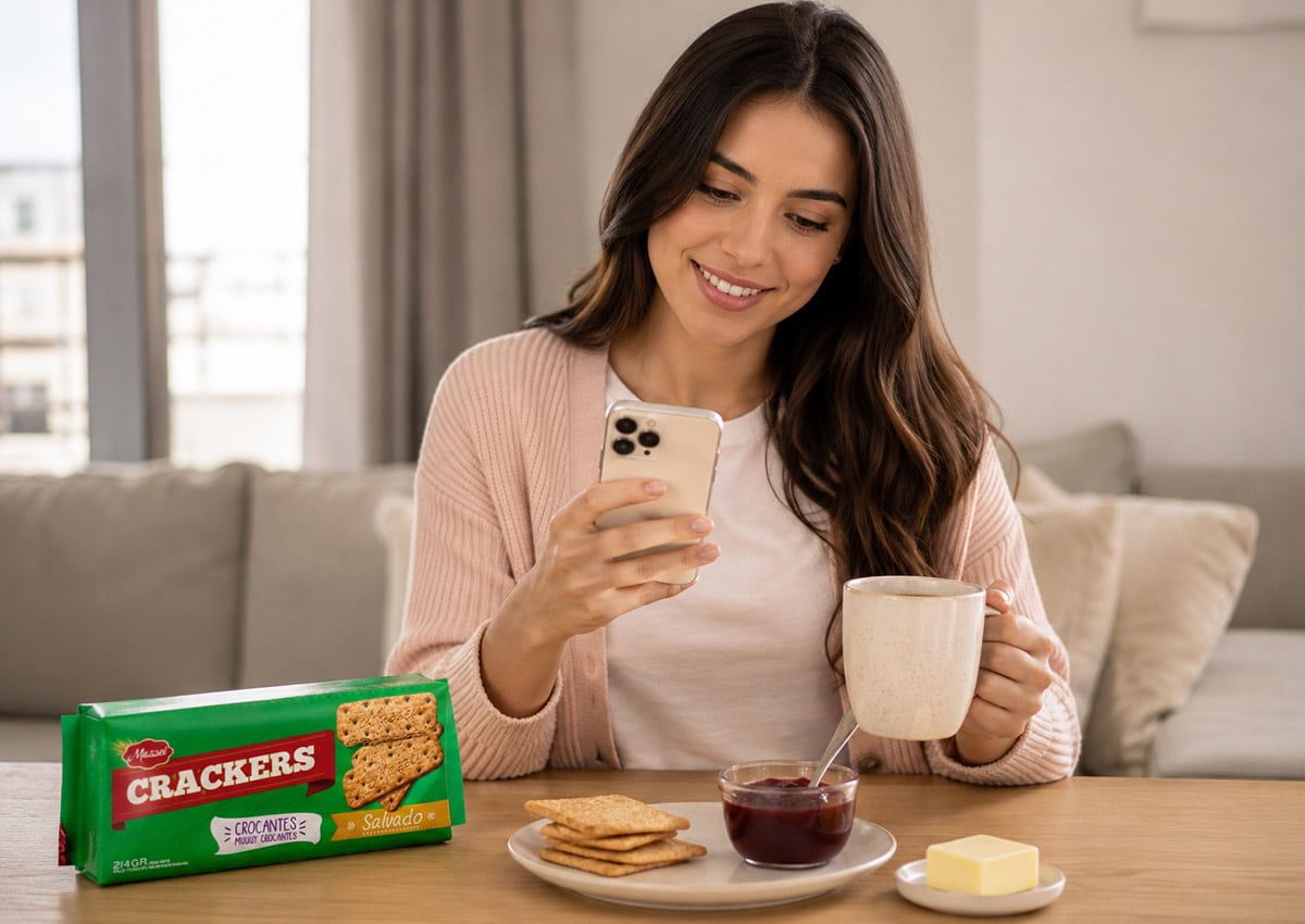 Imaginity, Mazzei, Packaging Design, Crackers, Woman, Iphone, Breakfast, Connected Pack