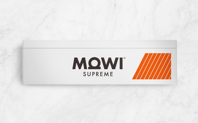 Novo design de embalagem para Mowi Supreme, peixe fresco, vista frontal da Imaginity