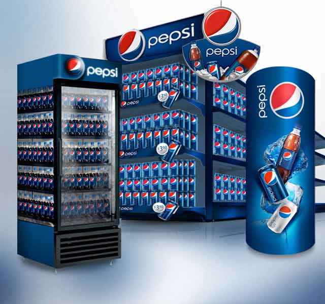 Design of display materials in supermarkets for the new image of the Pepsi Latin America brand. Design: Imaginity