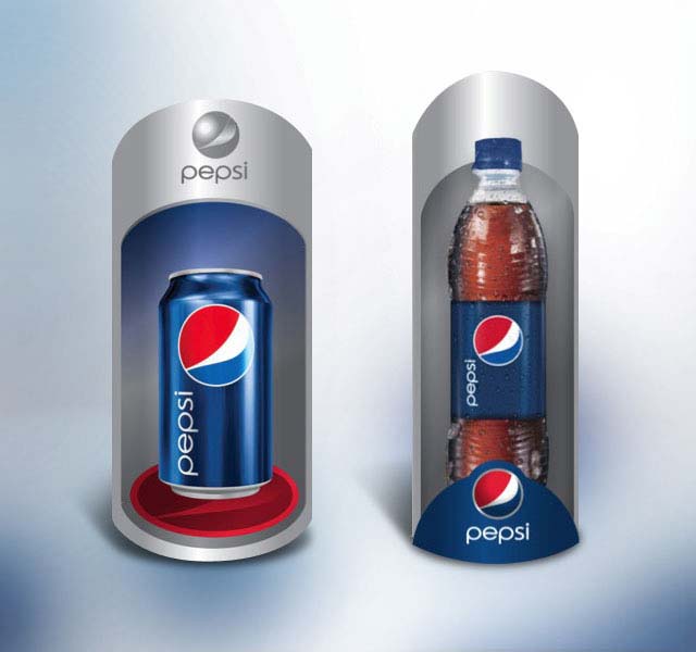 Detalle del diseño de materiales de exhibición en supermercados para Pepsi Latinoamérica. Diseño: Imaginity