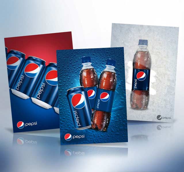 Detalle del diseño afiches para supermercados para la marca Pepsi en Latinoamérica. Diseño: Imaginity
