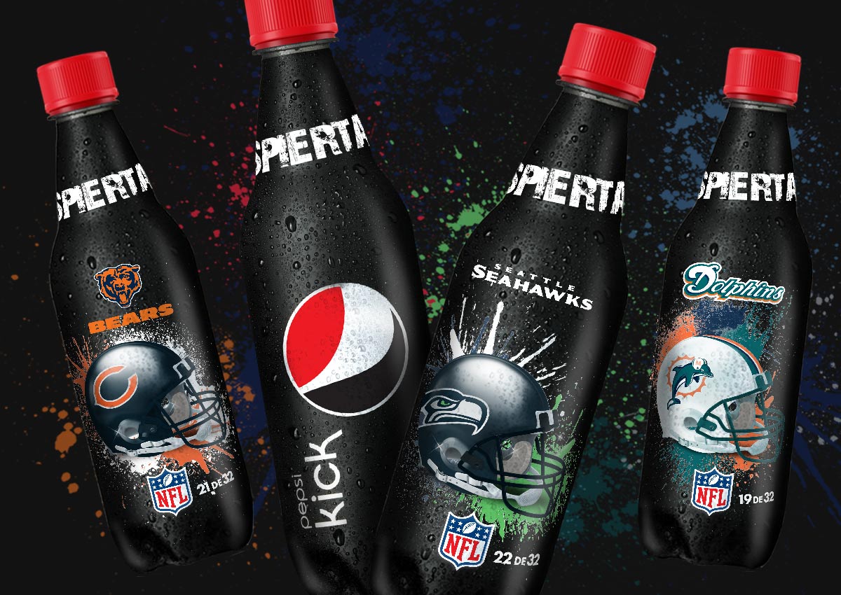 Imaginity, Pepsi Kick, Packaging Design, Bottles, Labels, American Football, Teams, USA