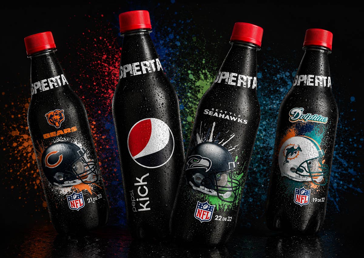 Imaginity, Pepsi Kick, Packaging Design Bottles, Labels, American Football Teams, USA, Limited Edition