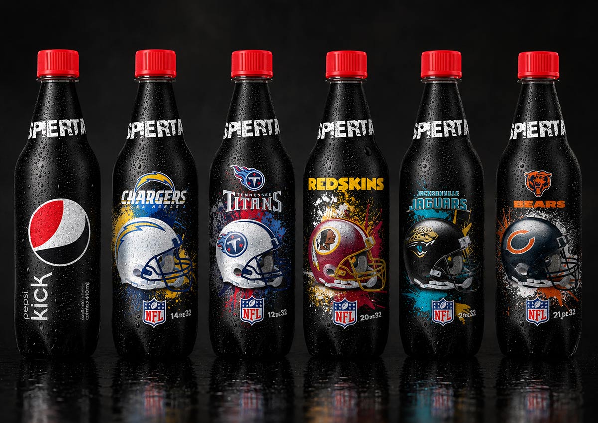 Imaginity, Pepsi Kick, Packaging Design Bottles, Labels, American Football, USA, Limited Edition
