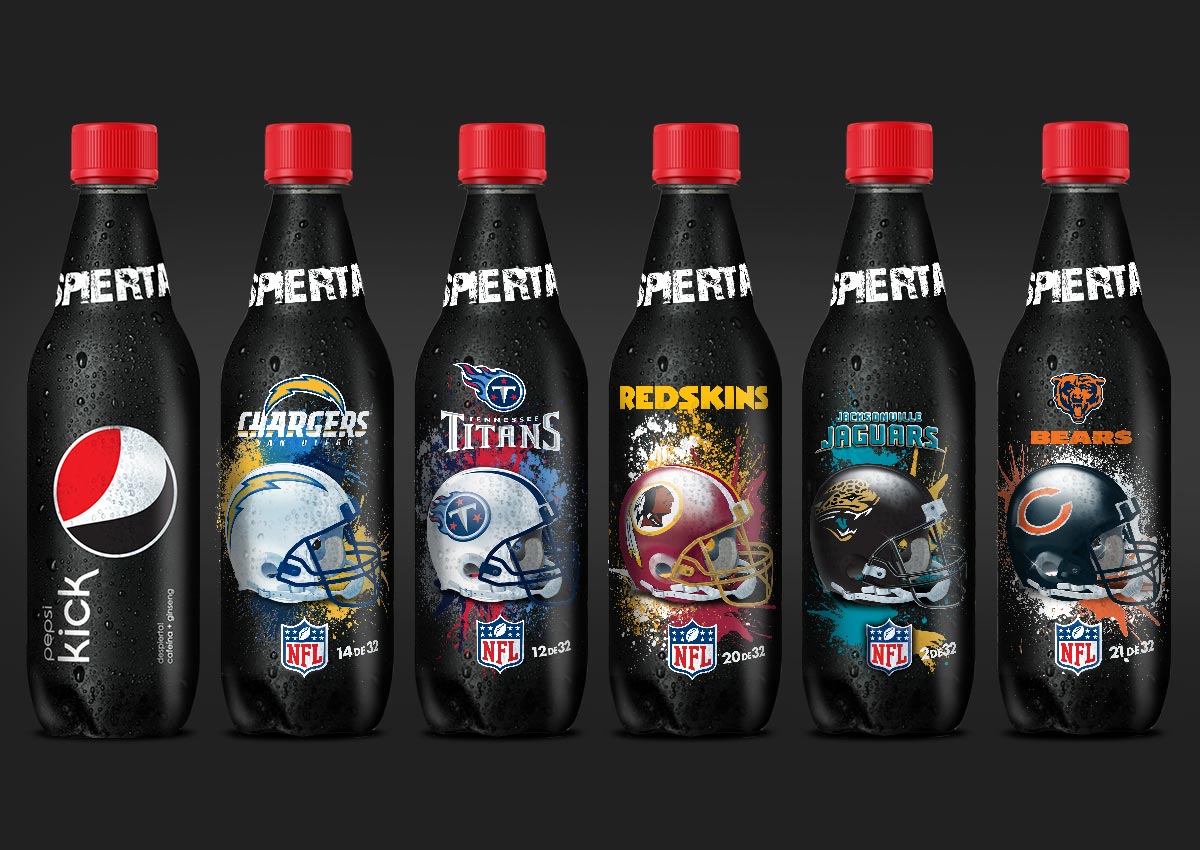 Imaginity, Pepsi Kick, Packaging Design, Bottles, Labels, American Football, USA, Teams