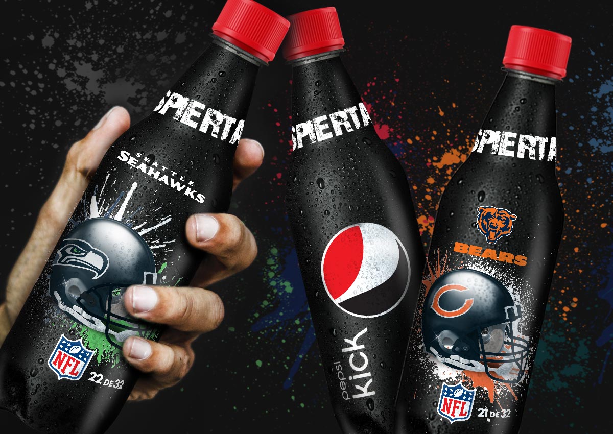 Imaginity, Pepsi Kick, Packaging Design, Bottles, Labels, USA, Teams, American Football