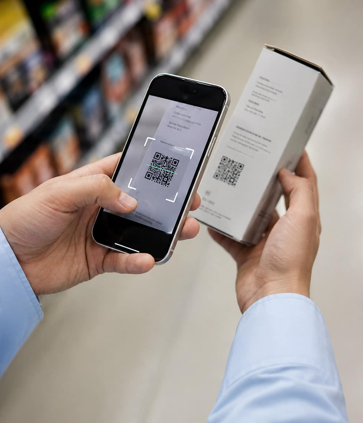 Imaginity, Services, Connected Pack, QR, Scann, Man, Mobile, Supermarket
