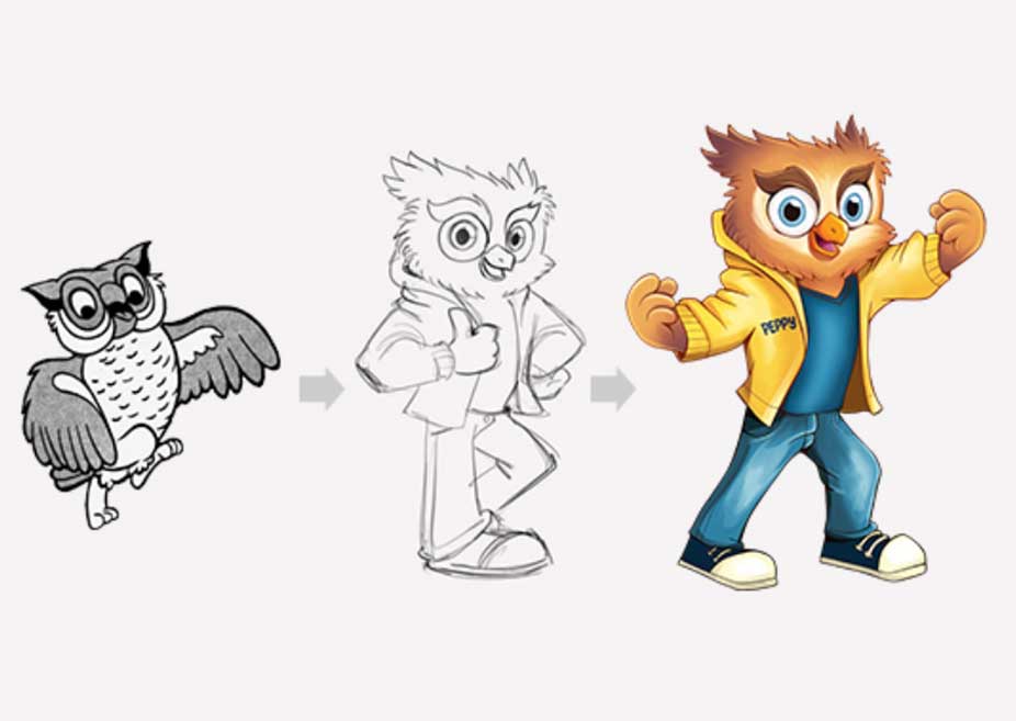 Imaginity, Services, Mascot, Brand, Design Character, Wise Snacks, New Peppy Owl Evolution 3