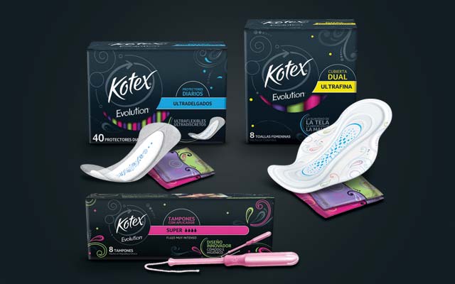 Renewal of identity, pack and product design of the feminine protection line Kotex Evolution, Latin America - Imaginity