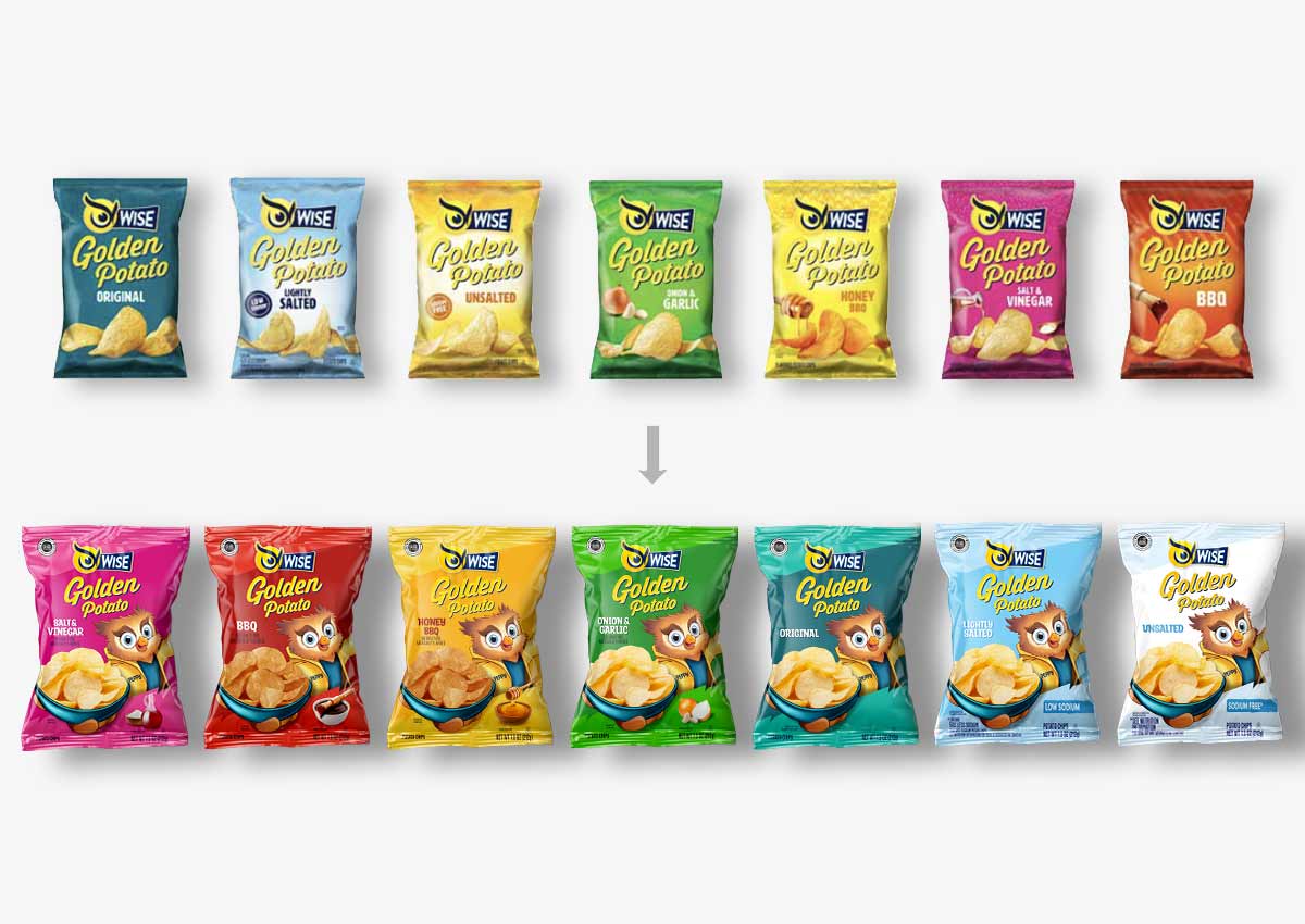 imaginity, wise peppy, packaging design, new packs all before after