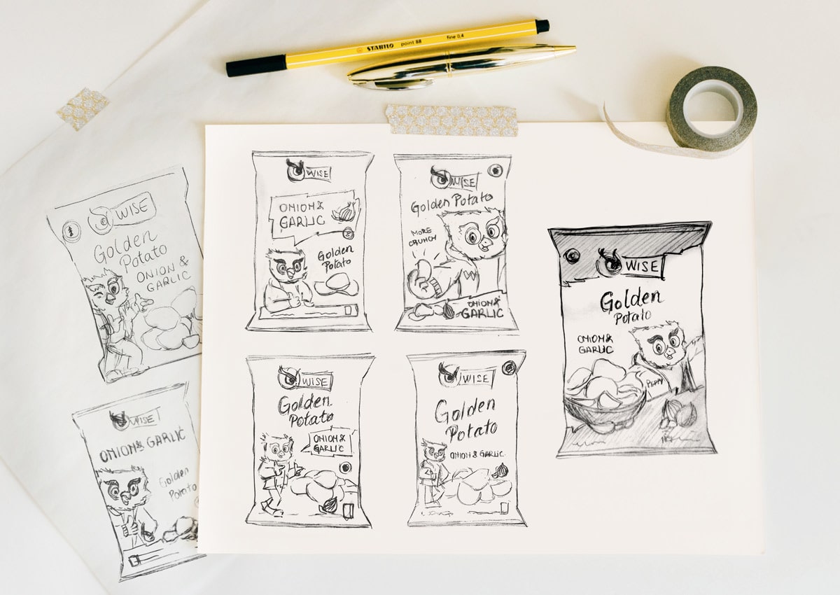 Imaginity, Wise, Peppy, Packaging Design, Sketches